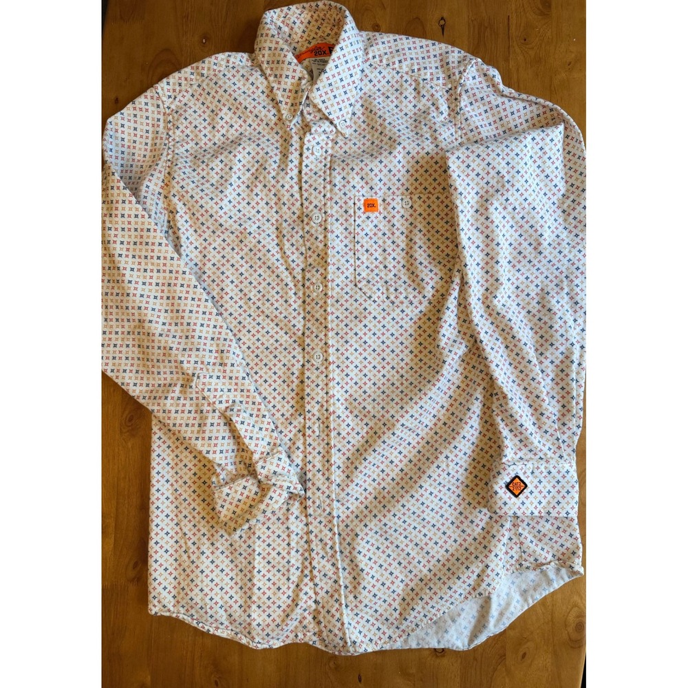 Wrangler 20X FR Flame Resistant Work Shirt White Geometric Print CAT2 S-REG 588